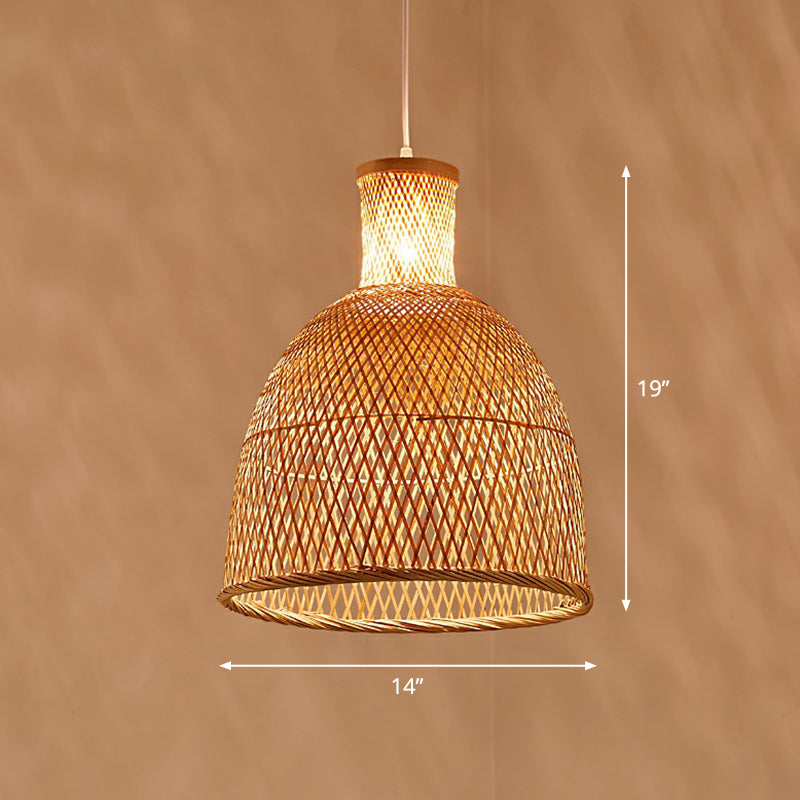 Bamboo Pendant Light Kit - Hand Woven Asian Design Beige Finish / D
