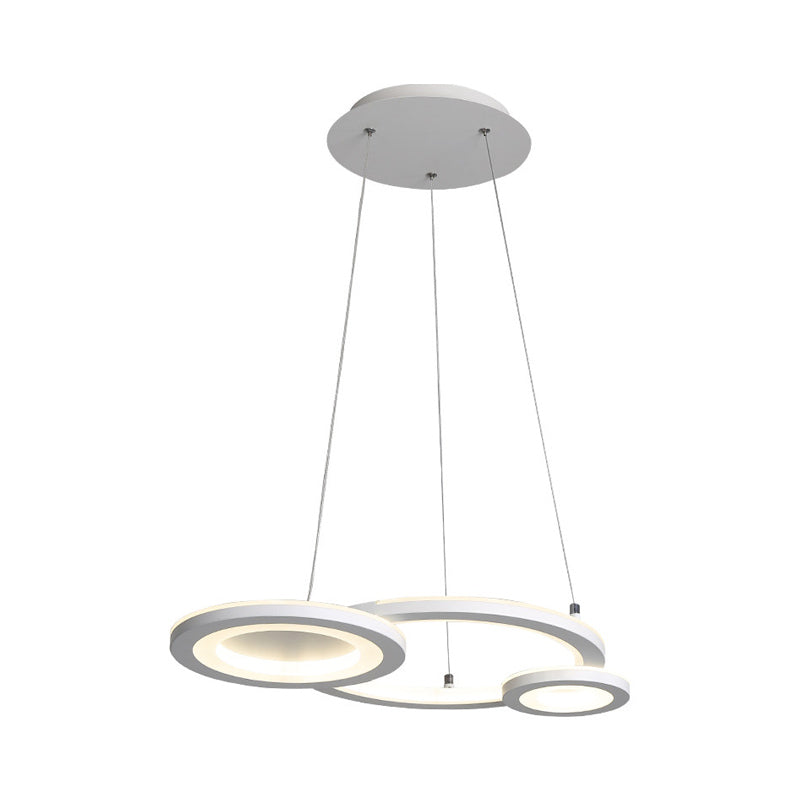 Modern Acrylic Round Chandelier Pendant Light with LED, White/Grey Finish for Dining Room in White/Warm Light