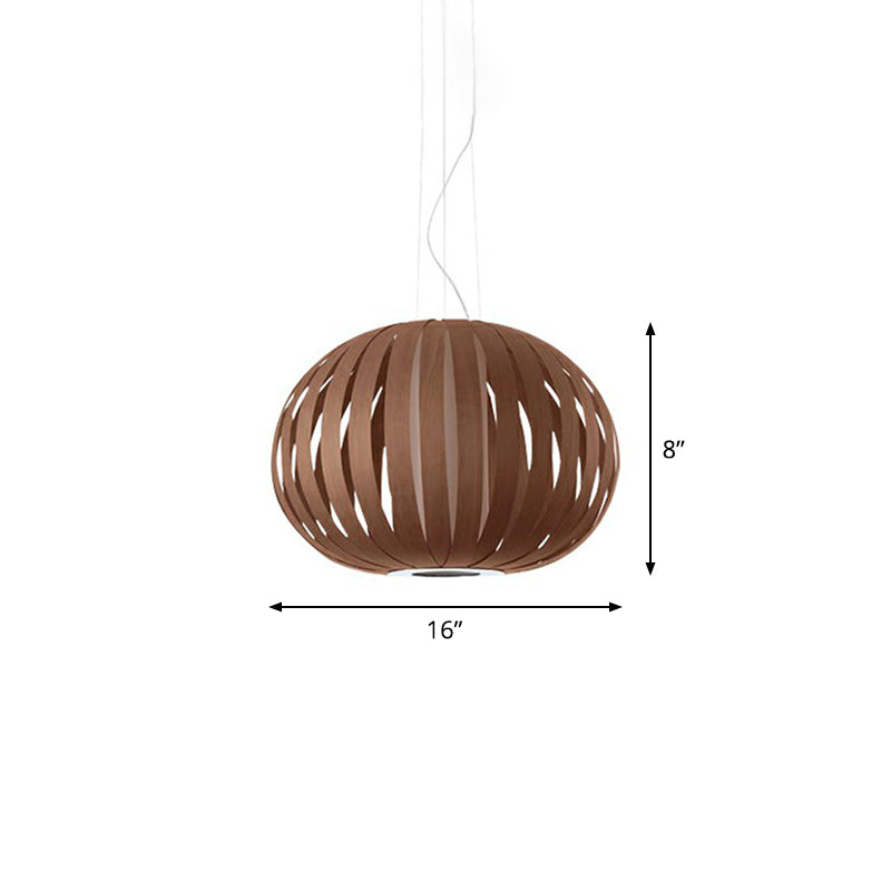 Global Asian Wood Veneer Pendant Lamp - 1 Head Suspension Lighting Fixture For Restaurants