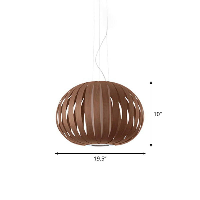 Global Asian Wood Veneer Pendant Lamp - 1 Head Suspension Lighting Fixture For Restaurants