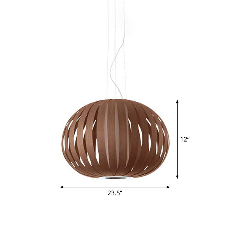 Global Asian Wood Veneer Pendant Lamp - 1 Head Suspension Lighting Fixture For Restaurants Coffee /