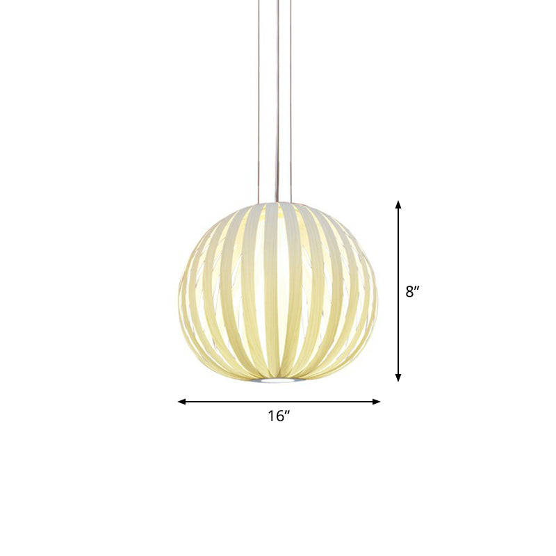 Global Asian Wood Veneer Pendant Lamp - 1 Head Suspension Lighting Fixture For Restaurants / Small