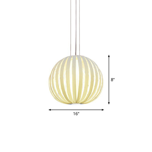 Global Asian Wood Veneer Pendant Lamp - 1 Head Suspension Lighting Fixture For Restaurants / Small
