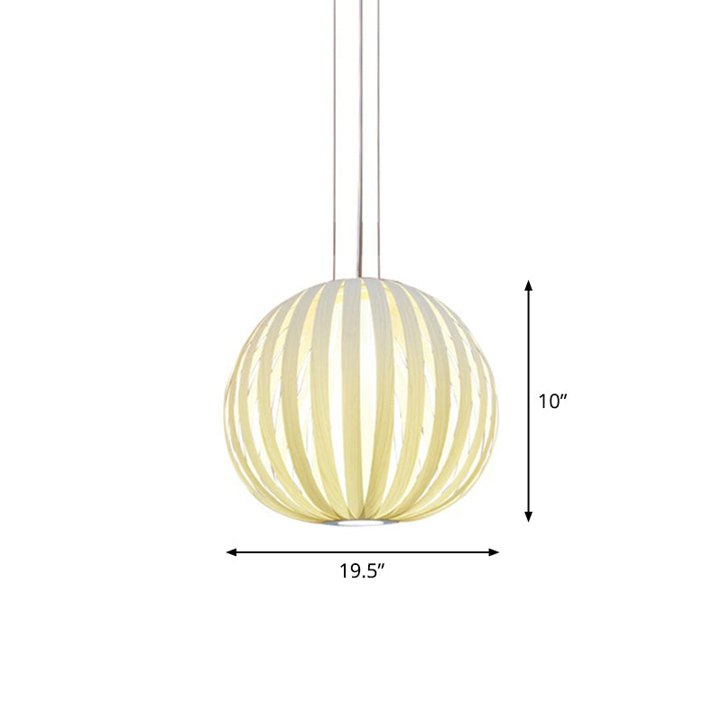 Global Asian Wood Veneer Pendant Lamp - 1 Head Suspension Lighting Fixture For Restaurants / Medium