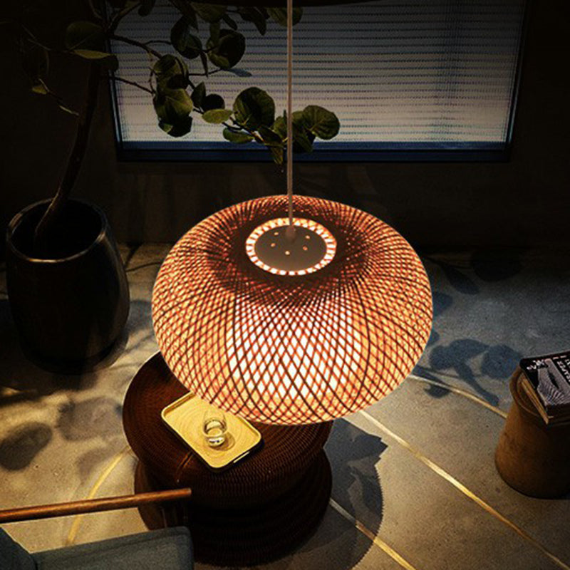 Chinese Bamboo Lantern Pendant Light - Tea Room Fixture With 1 Bulb