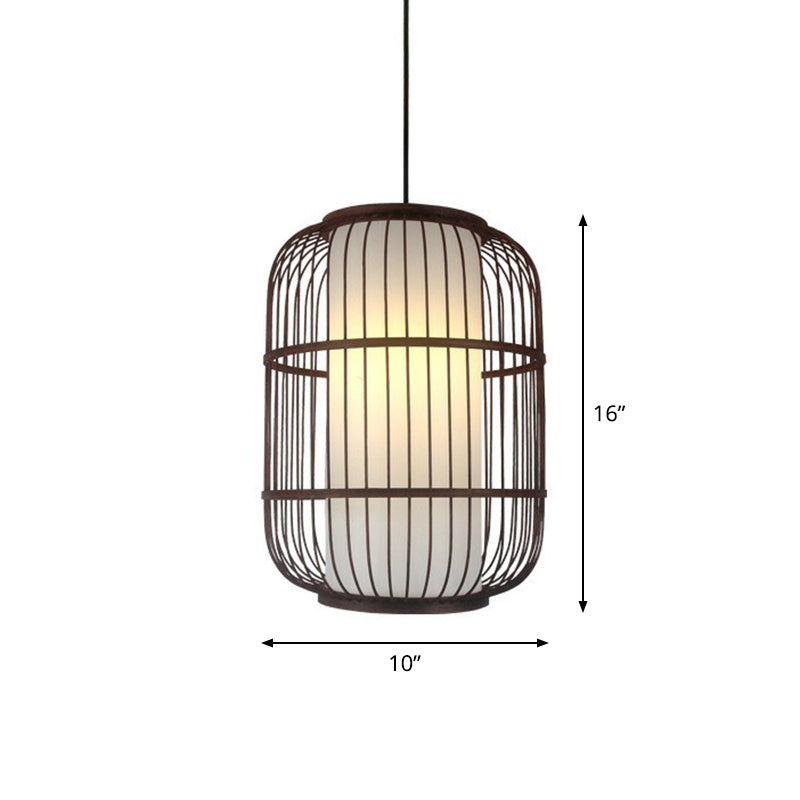 Contemporary Bamboo Cage Hanging Lamp With Coffee Finish And Single Bulb Suspension