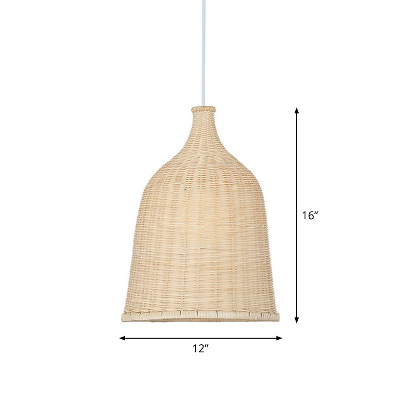 Bamboo Pendant Light Fixture - Asian Cloche Style For Dining Room