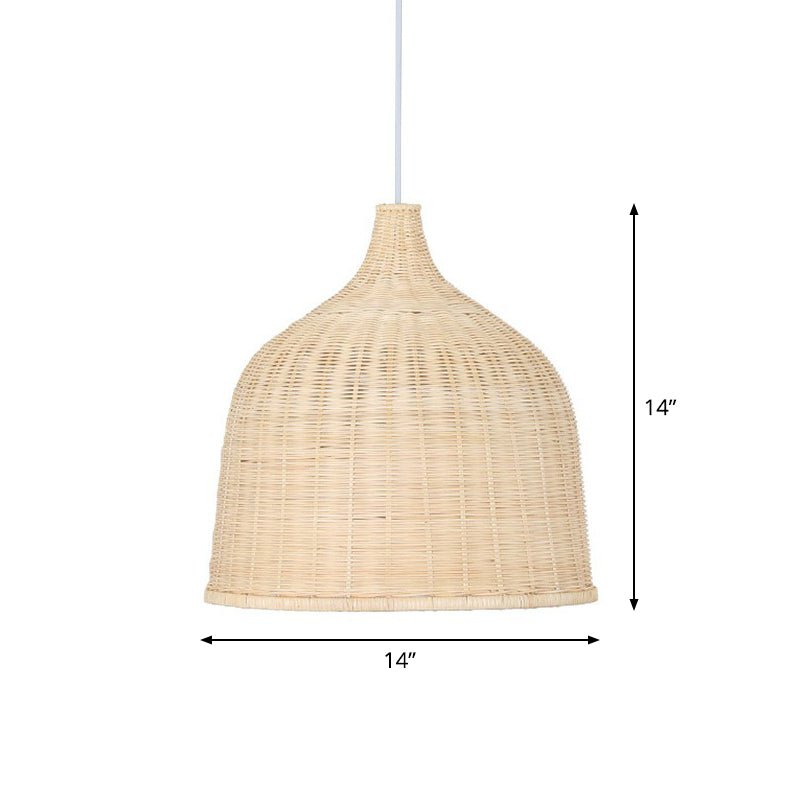 Bamboo Pendant Light Fixture - Asian Cloche Style For Dining Room Wood / 14
