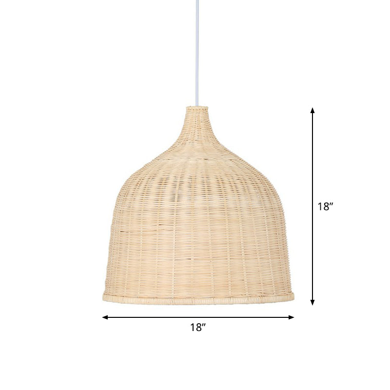 Bamboo Pendant Light Fixture - Asian Cloche Style For Dining Room