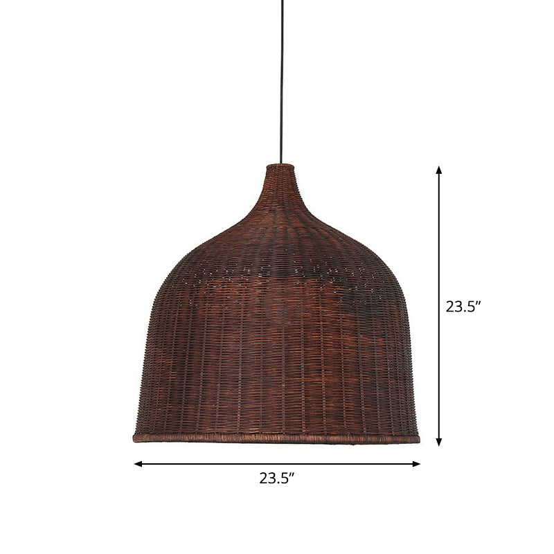 Bamboo Pendant Light Fixture - Asian Cloche Style For Dining Room