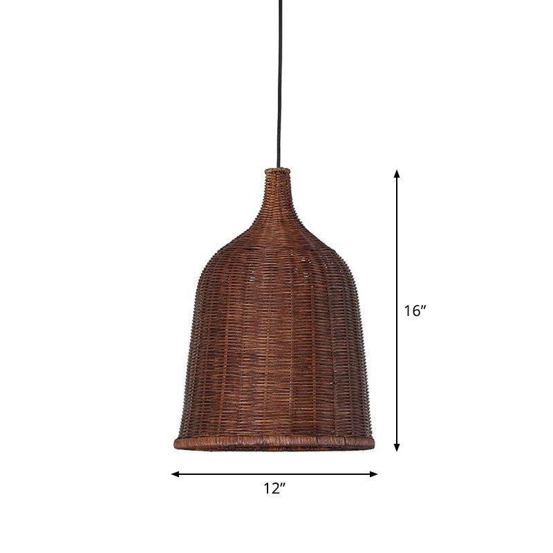 Bamboo Pendant Light Fixture - Asian Cloche Style For Dining Room Coffee / 12