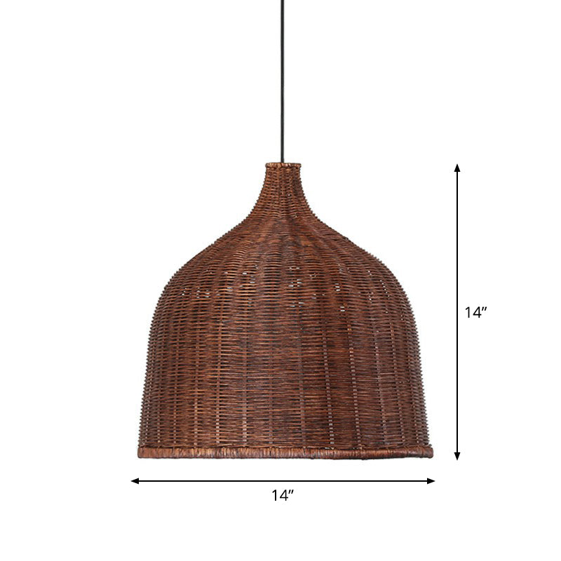 Bamboo Pendant Light Fixture - Asian Cloche Style For Dining Room