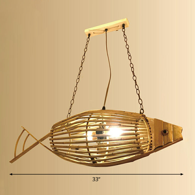 Asian Bamboo Fish Pendant Ceiling Light For Restaurants - Beige / Lantern