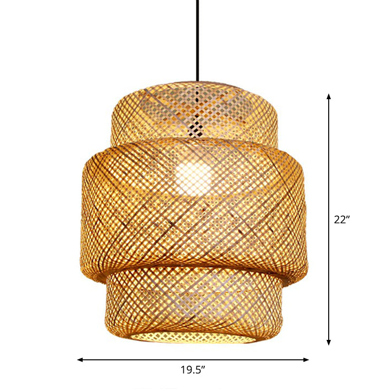 Asia Bamboo Lantern Ceiling Pendant Light - 1-Light Beige Lamp For Corridor