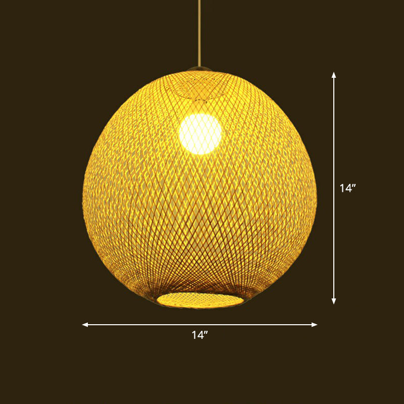Bamboo Woven Shade Ceiling Light - Minimalistic 1-Head Beige Suspension Pendant