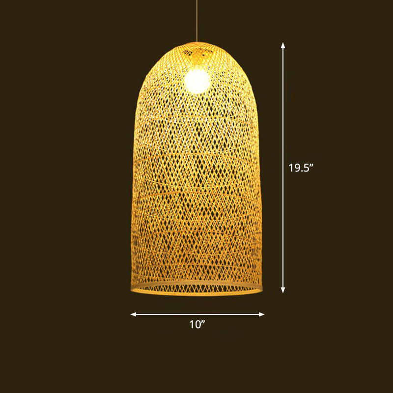 Bamboo Woven Shade Ceiling Light - Minimalistic 1-Head Beige Suspension Pendant / Oval