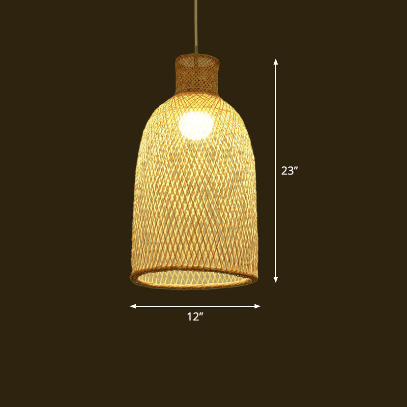 Bamboo Woven Shade Ceiling Light - Minimalistic 1-Head Beige Suspension Pendant