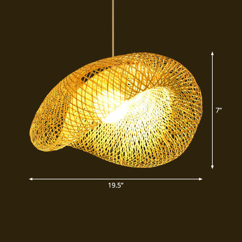 Bamboo Woven Shade Ceiling Light - Minimalistic 1-Head Beige Suspension Pendant / Cloud