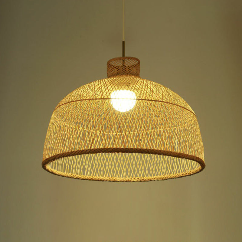 Bamboo Woven Shade Ceiling Light - Minimalistic 1-Head Beige Suspension Pendant / Semicircle