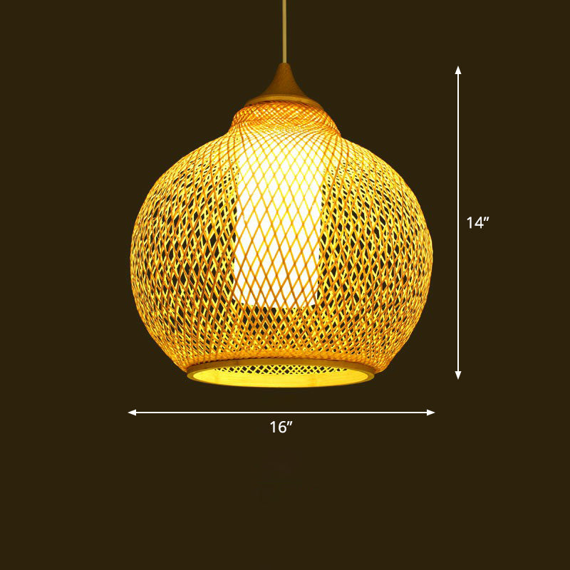 Bamboo Woven Shade Ceiling Light - Minimalistic 1-Head Beige Suspension Pendant