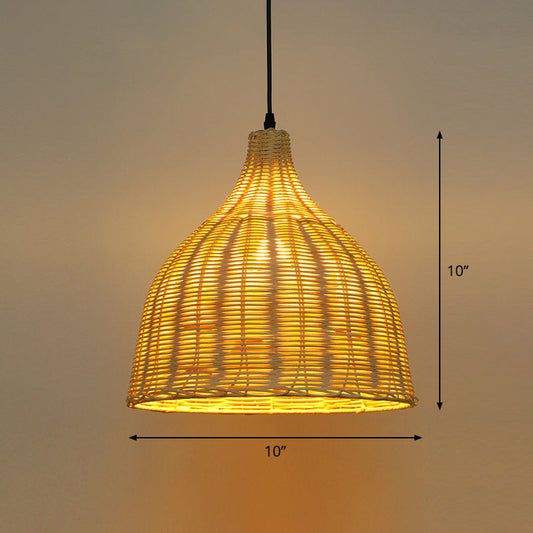 Bamboo Asian Hanging Lamp - Single-Bulb Ceiling Fixture For Restaurants In Beige / 10