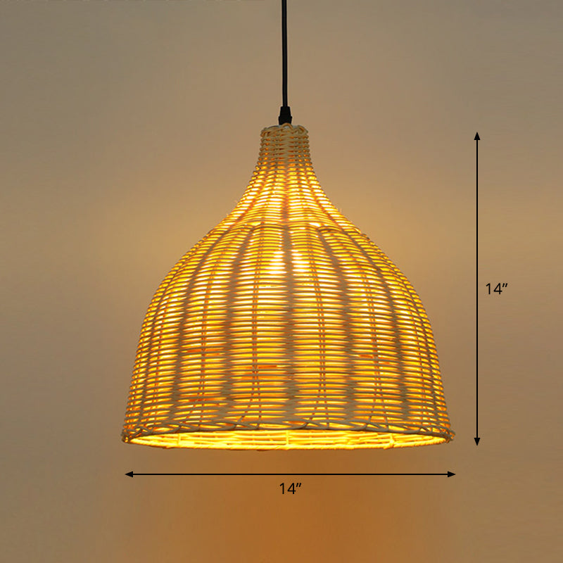 Bamboo Asian Hanging Lamp - Single-Bulb Ceiling Fixture For Restaurants In Beige / 14