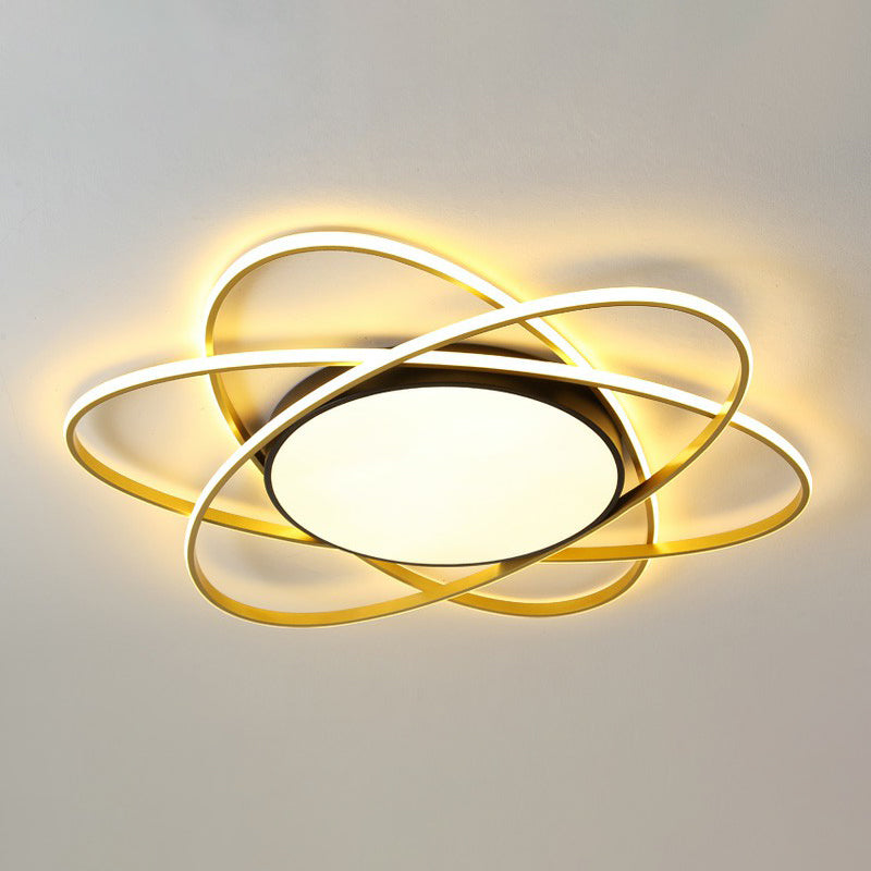 Modern Black Surface Mount LED Ceiling Light with Metallic Floral Design