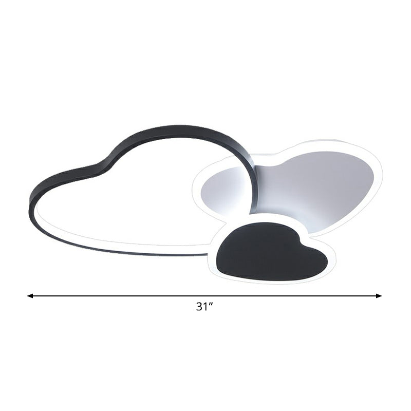 Modern Black Heart Led Flush Mount Light For Bedroom Ceiling / 31 White