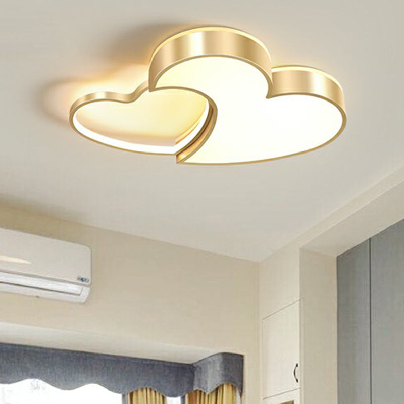 Minimalist Heart-Shaped Metal Ceiling Flush Mount LED Light in Golden Finish – Ideal for Bedrooms