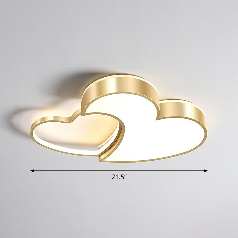 Minimalist Heart-Shaped Metal Ceiling Flush Mount LED Light in Golden Finish – Ideal for Bedrooms
