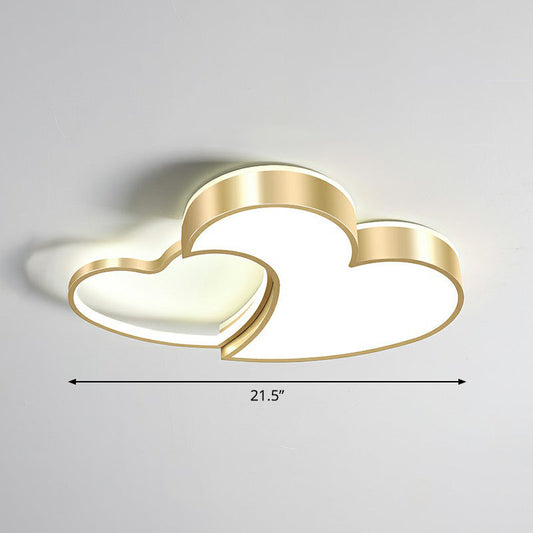Minimalist Heart-Shaped Metal Ceiling Flush Mount LED Light in Golden Finish – Ideal for Bedrooms