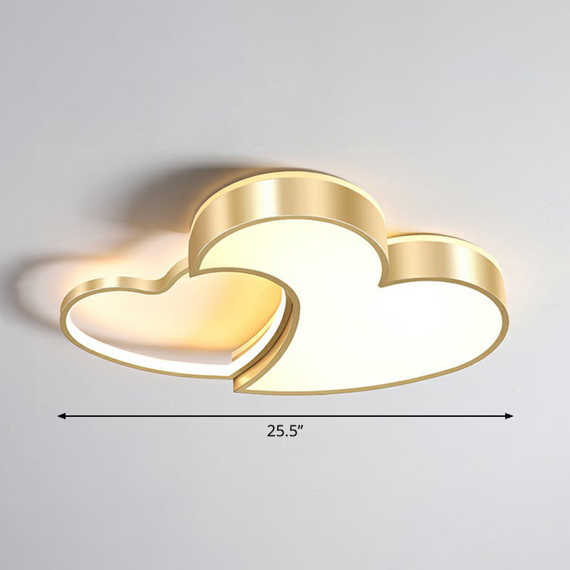 Minimalist Heart-Shaped Metal Ceiling Flush Mount LED Light in Golden Finish – Ideal for Bedrooms