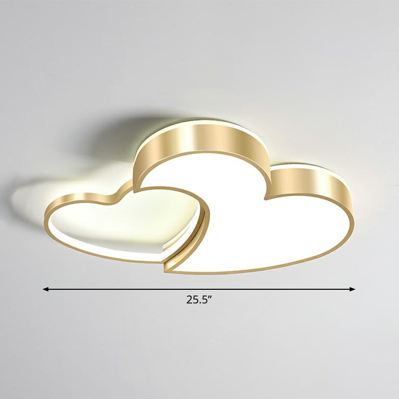 Minimalist Heart-Shaped Metal Ceiling Flush Mount LED Light in Golden Finish – Ideal for Bedrooms