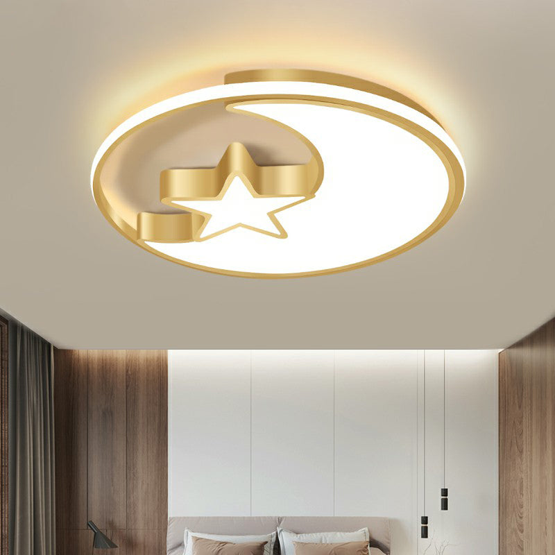 Simplicity Golden Ceiling Lamp with Metal Moon and Star Design - Perfect for Children's Bedroom