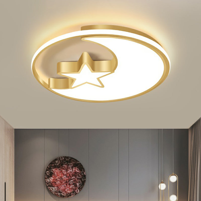 Simplicity Golden Ceiling Lamp with Metal Moon and Star Design - Perfect for Children's Bedroom