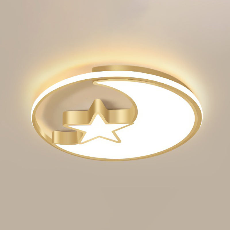 Simplicity Golden Ceiling Lamp with Metal Moon and Star Design - Perfect for Children's Bedroom