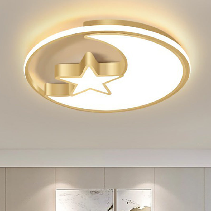 Simplicity Golden Ceiling Lamp with Metal Moon and Star Design - Perfect for Children's Bedroom
