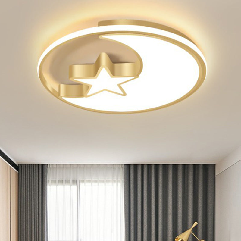 Simplicity Golden Ceiling Lamp with Metal Moon and Star Design - Perfect for Children's Bedroom