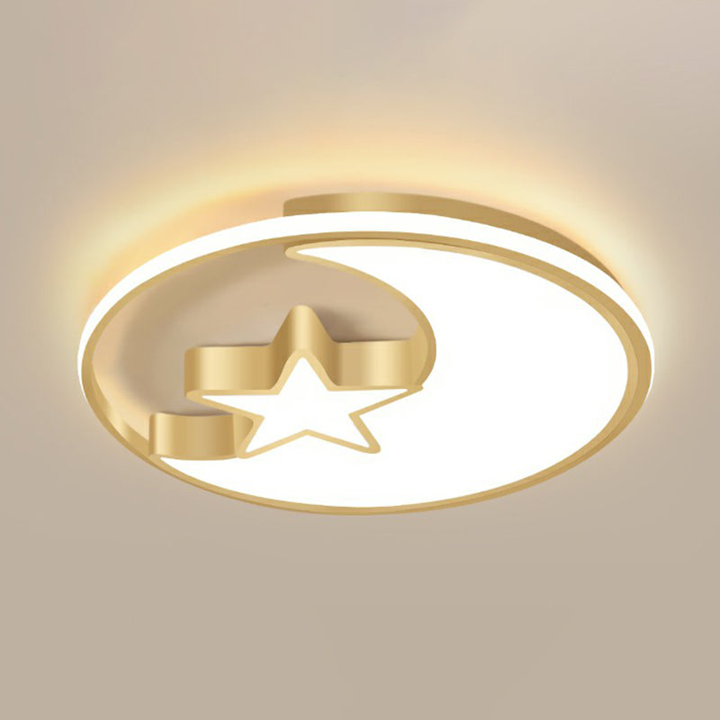 Simplicity Golden Ceiling Lamp with Metal Moon and Star Design - Perfect for Children's Bedroom