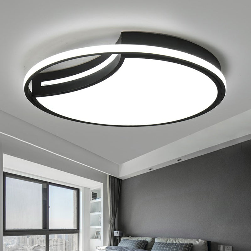 Modern Black LED Ceiling Flush Mount with Halo Ring - Minimalist Acrylic Bedroom Light Fixture