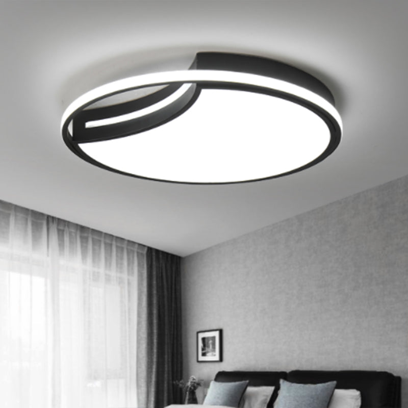 Modern Black LED Ceiling Flush Mount with Halo Ring - Minimalist Acrylic Bedroom Light Fixture