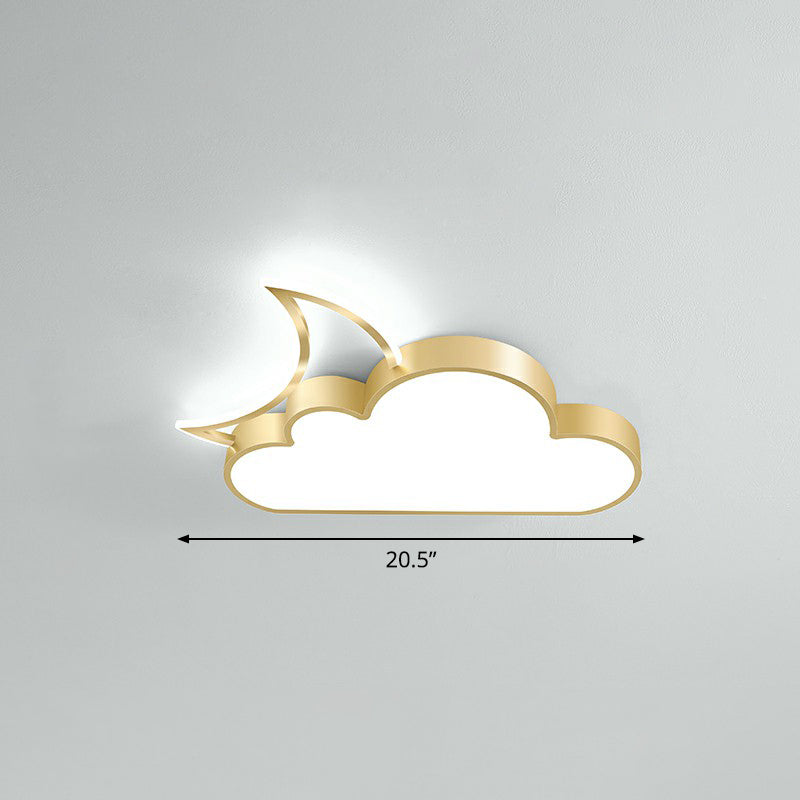 Children's Metal Moon and Cloud LED Ceiling Fixture for Bedroom - Flush Mount Light