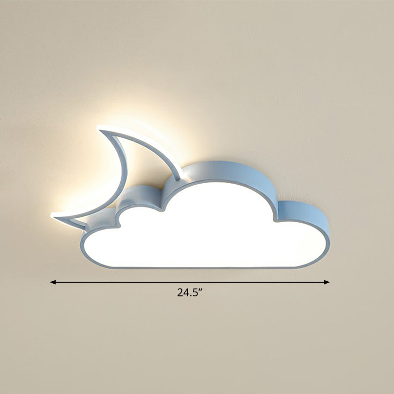Children's Metal Moon and Cloud LED Ceiling Fixture for Bedroom - Flush Mount Light