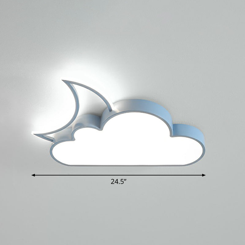 Children's Metal Moon and Cloud LED Ceiling Fixture for Bedroom - Flush Mount Light