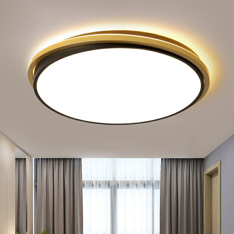 Plafonnier LED rond minimaliste en acrylique doré et noir pour plafond de chambre