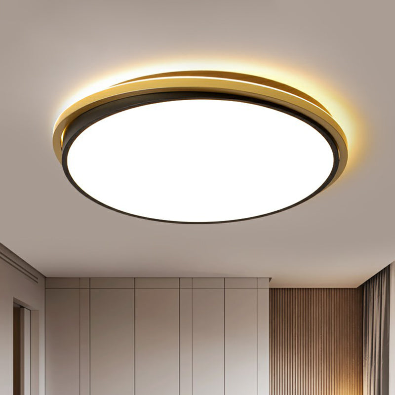 Plafonnier LED rond minimaliste en acrylique doré et noir pour plafond de chambre