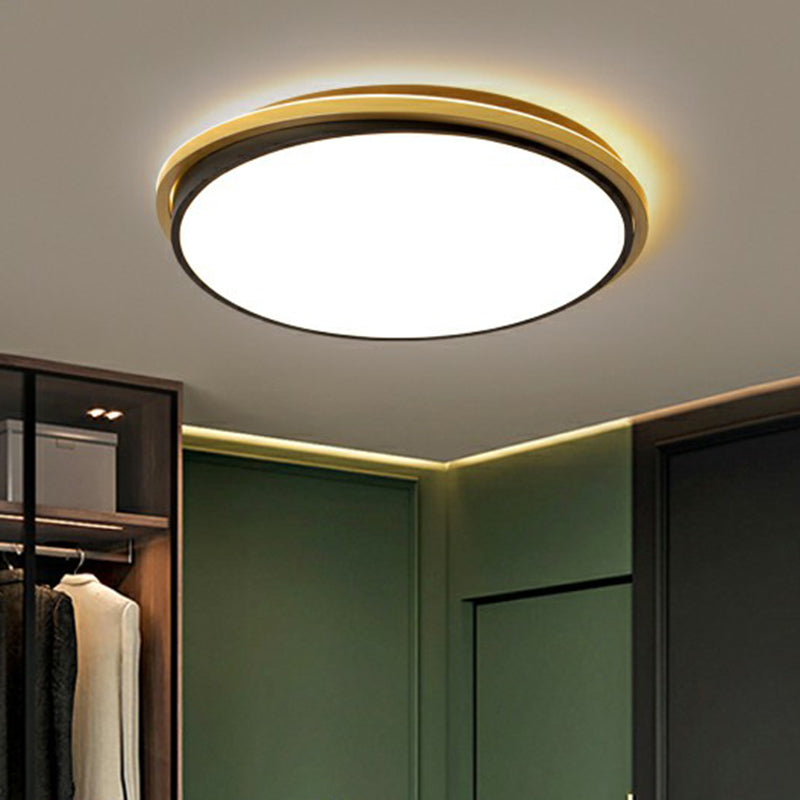 Plafonnier LED rond minimaliste en acrylique doré et noir pour plafond de chambre