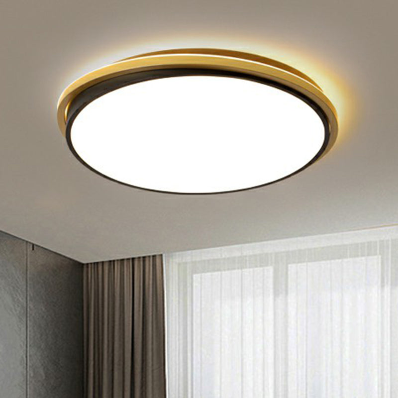 Plafonnier LED rond minimaliste en acrylique doré et noir pour plafond de chambre