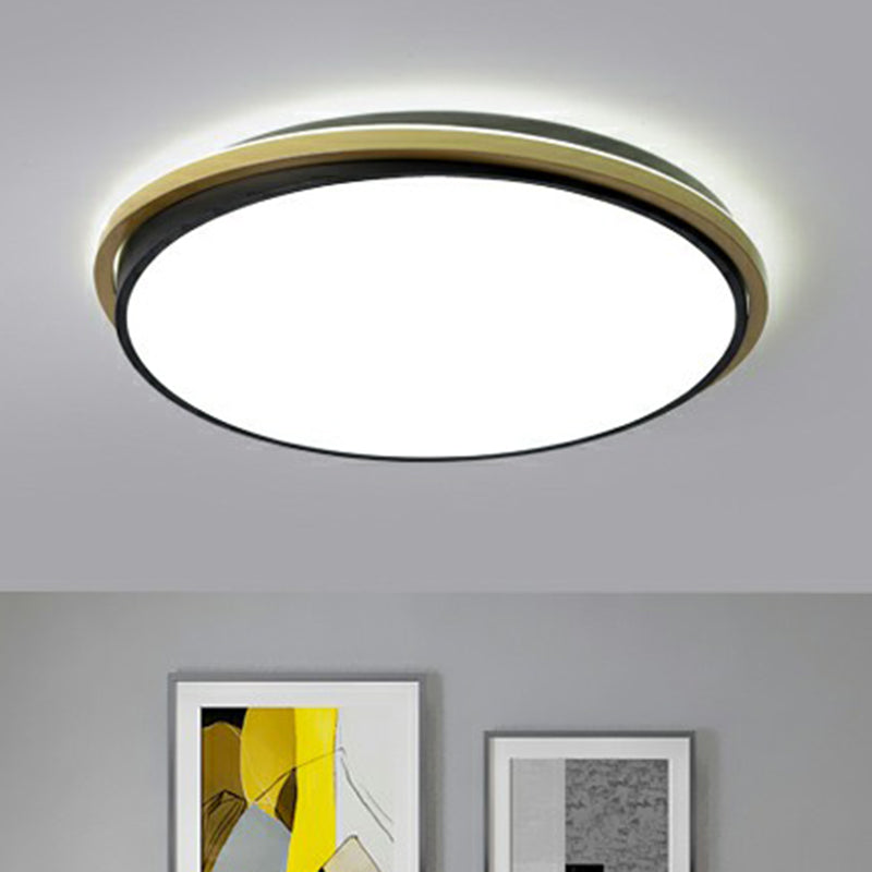 Plafonnier LED rond minimaliste en acrylique doré et noir pour plafond de chambre