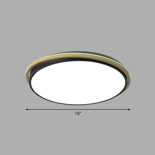 Minimalist Gold and Black Acrylic Round LED Flush Light for Bedroom Ceiling